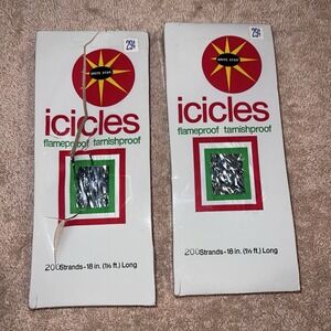 Vintage Icicles Brite Star 18 inch Strands Silver Tinsel 200 Strands USA 1975